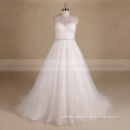 Glamourous Scoop Neck A-line Beads Lace Embellish Wedding Party Dress With Chapel Train